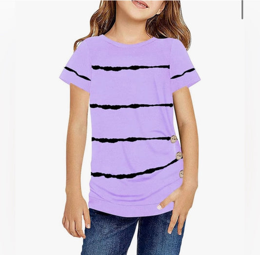 Girls Casual Short Sleeve T Shirts Crewneck Tunic Tops Kids Button Strip…