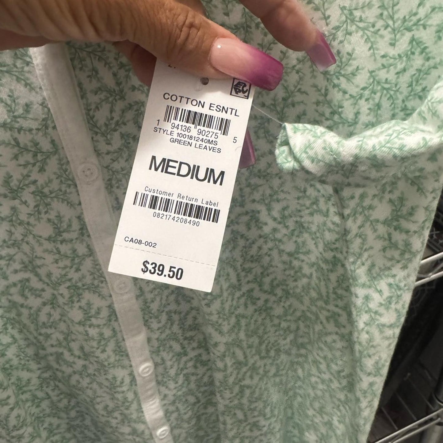 Charter club intimate floral Mint Green Women's Button-Up pj Top