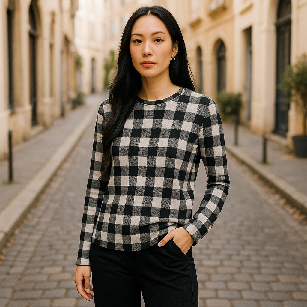 Cuddl Duds Fleece Checkered Long Sleeve Top