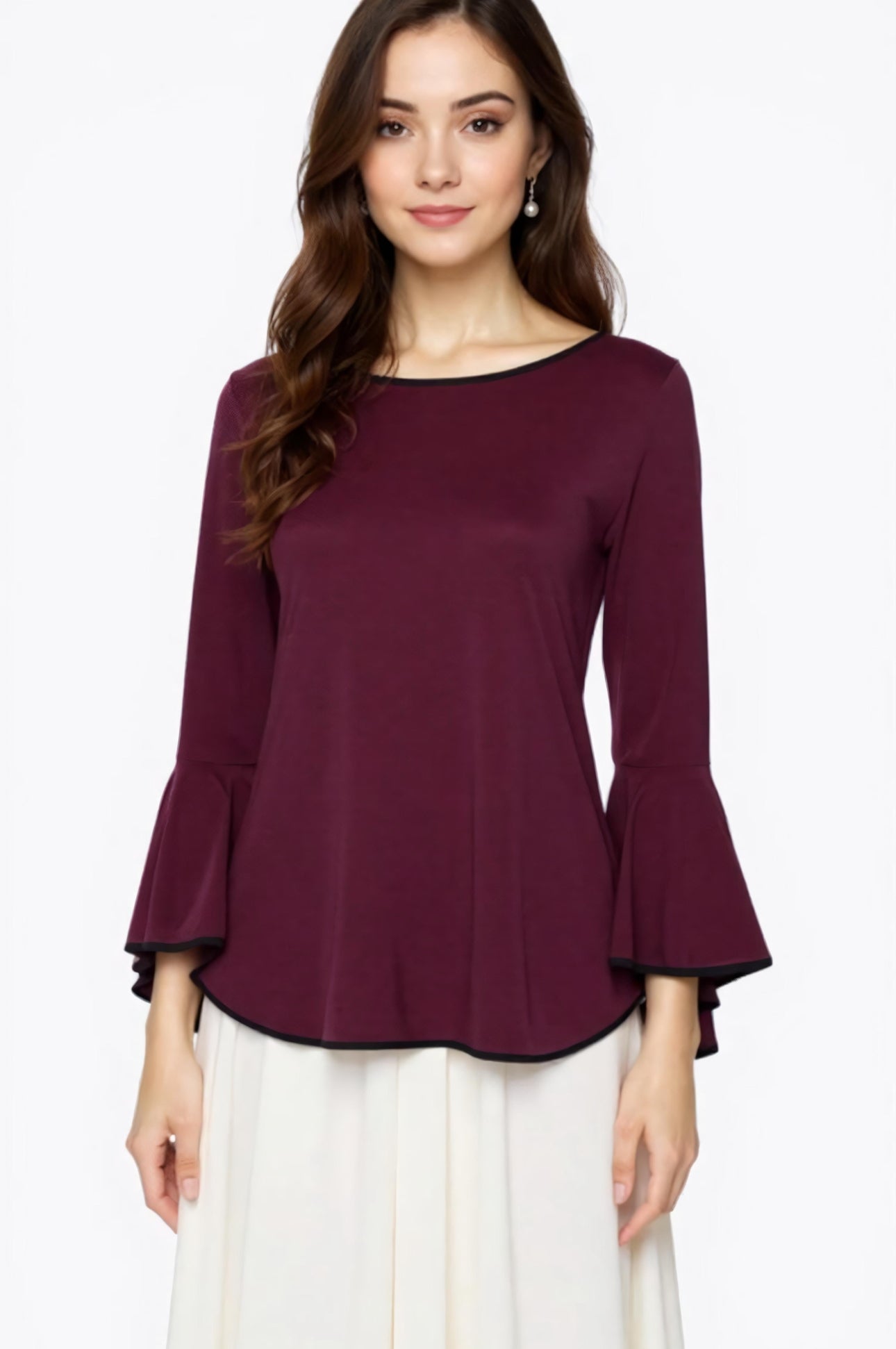 Sam & Jess Elegant Burgundy Bell Sleeve Top