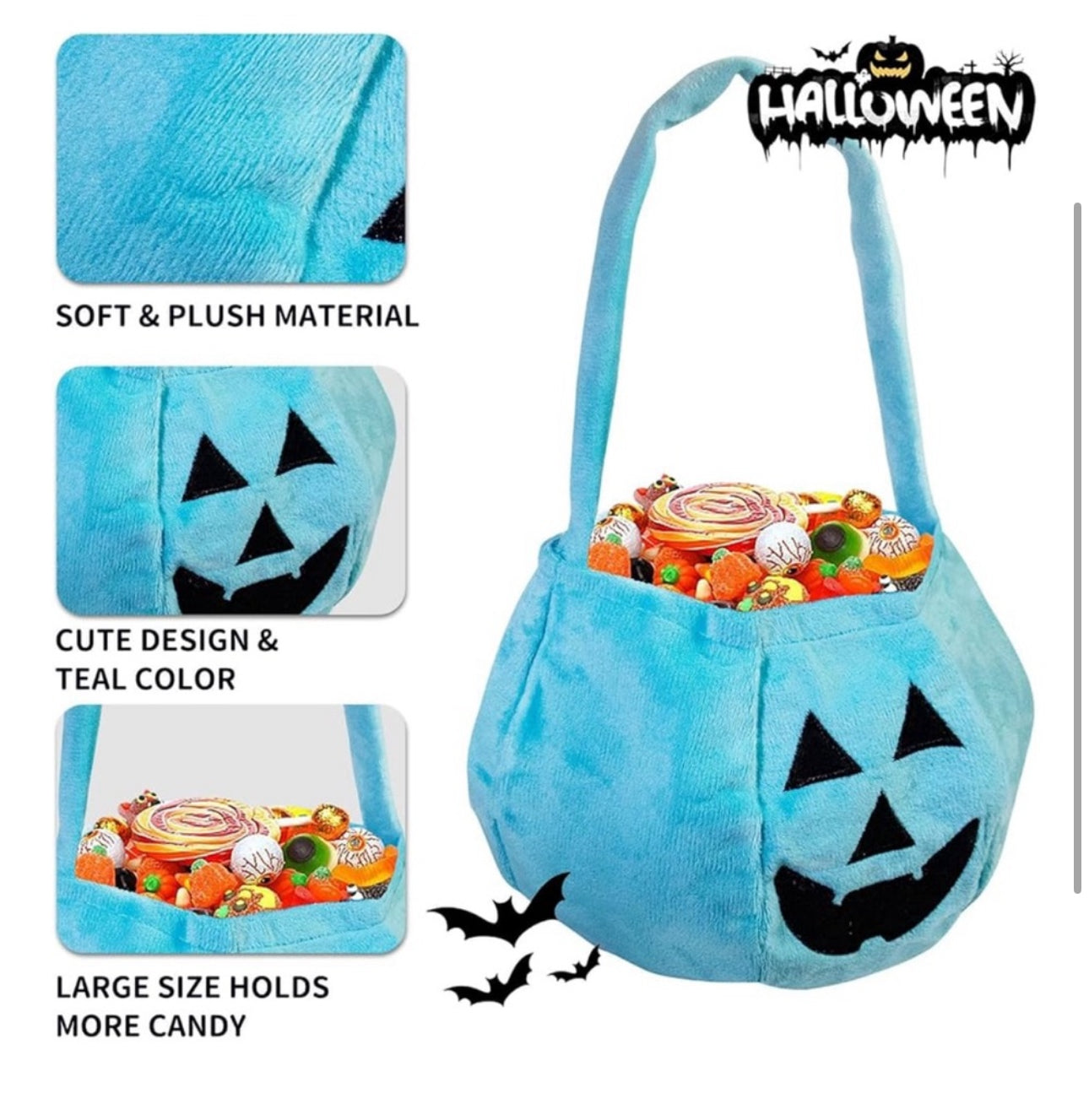 Halloween Teal Pumpkin Reusable Fabric Trick or Treat Buckets
