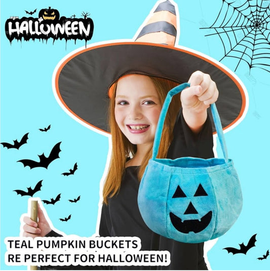 Halloween Teal Pumpkin Reusable Fabric Trick or Treat Buckets
