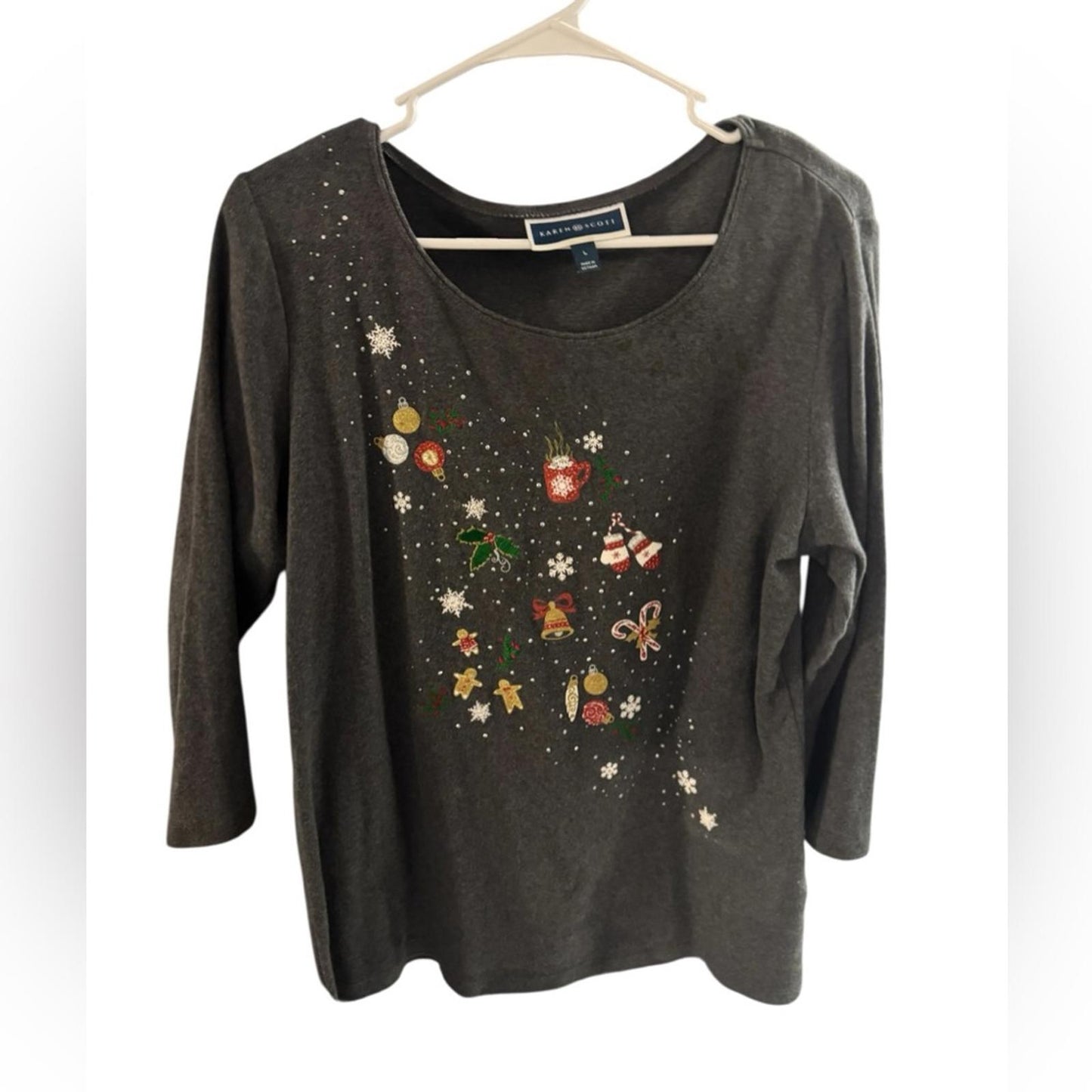 Pre-Love Karen Scott Dark Gray Graphic Long Sleeve Top