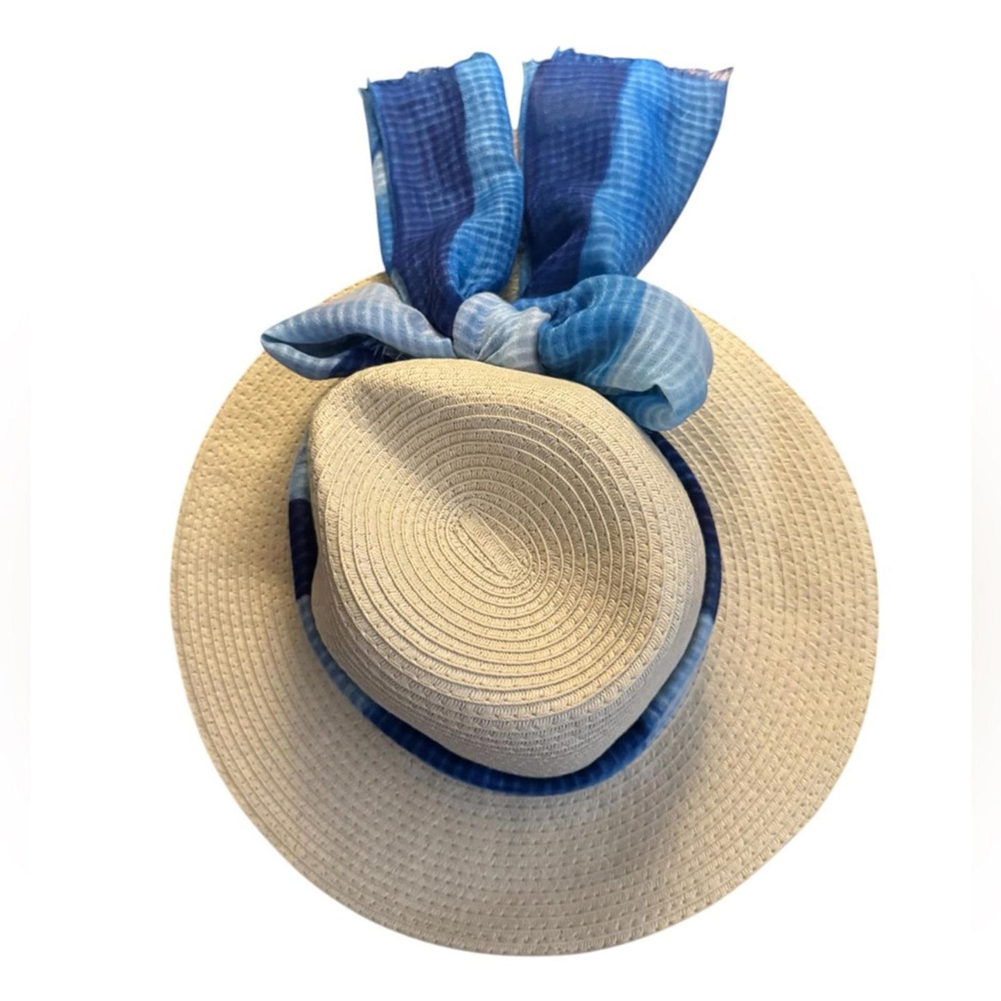 Elegant Tan Sun Hat with blue Accent