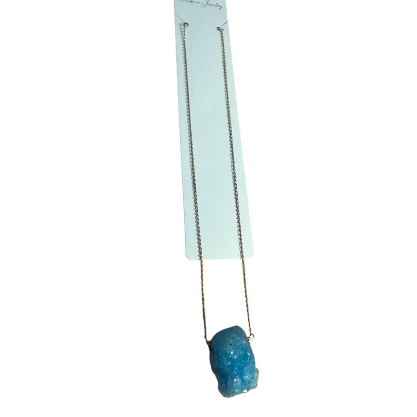Elegant Vintage Gold tone Necklace with Blue Rick Pendant