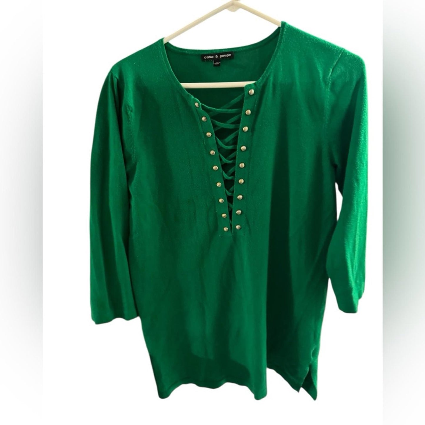 Pre-Love Cable & Gauge Green Lace-Up Long Sleeve Top