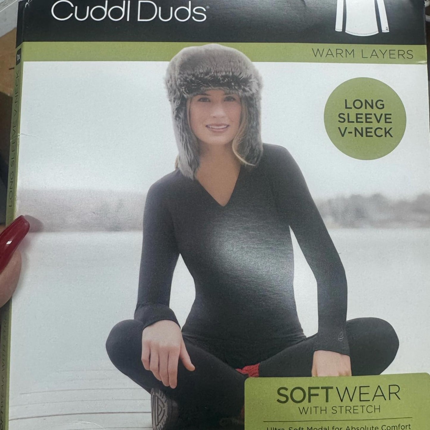 Cuddl Duds Black and White Houndstooth Blouse