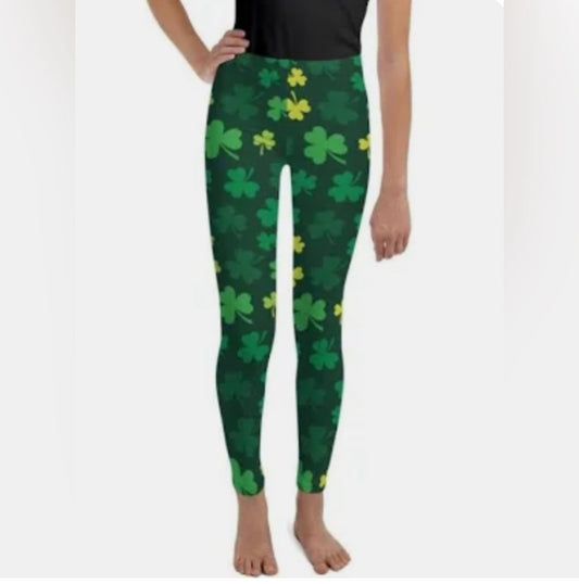 Girls/Boys Green Clover Print leggings, athletic pants