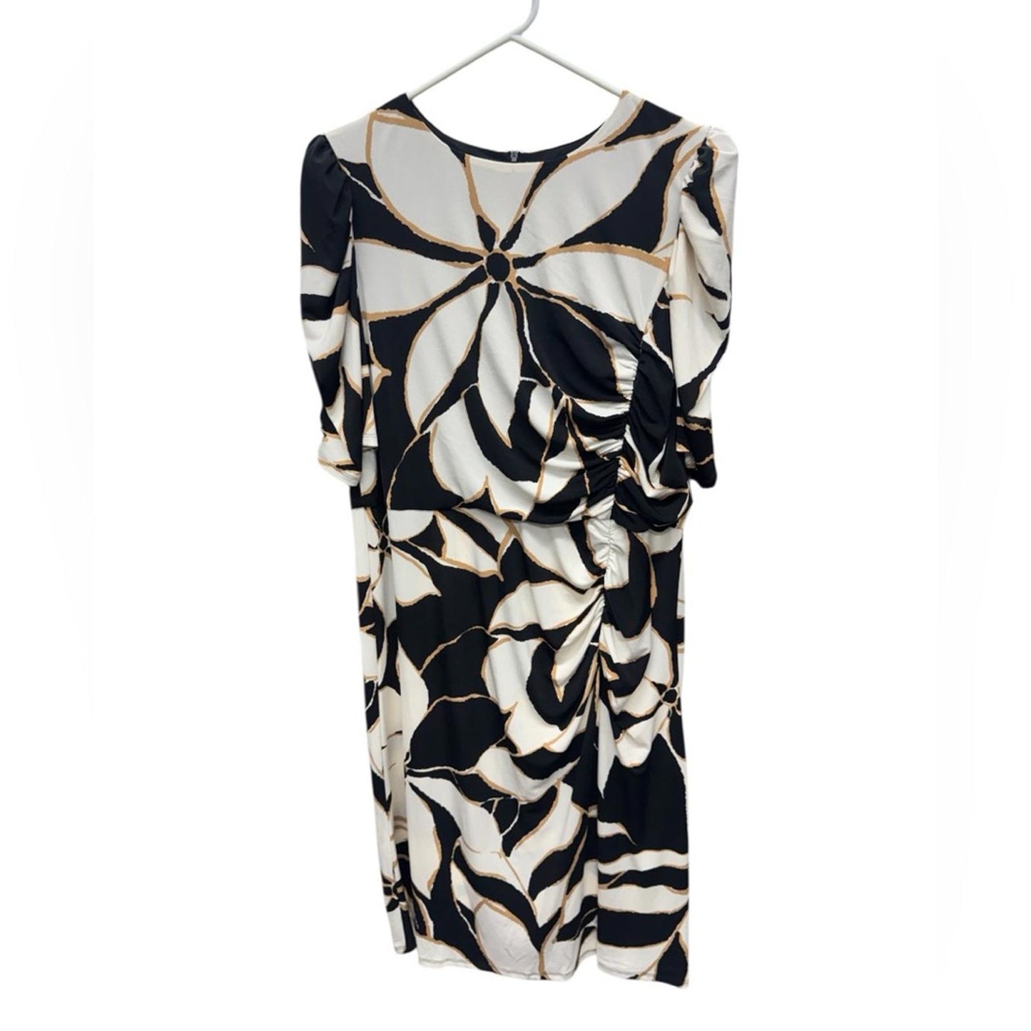 London Times Black and Cream Leaf Print Dress