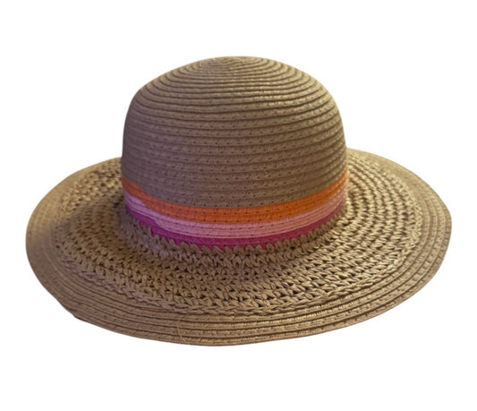 Girls Stylish Tan Sun Hat with Colorful Bands
