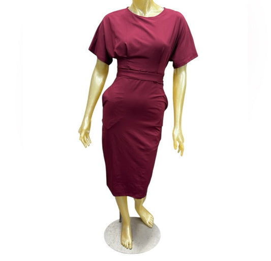 Women’s burgundy short sleeve with pockets dress