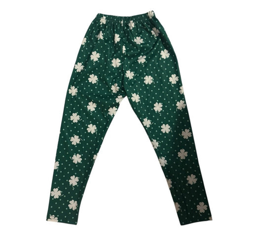 Girls/Boys Green Clover Print leggings, athletic pants