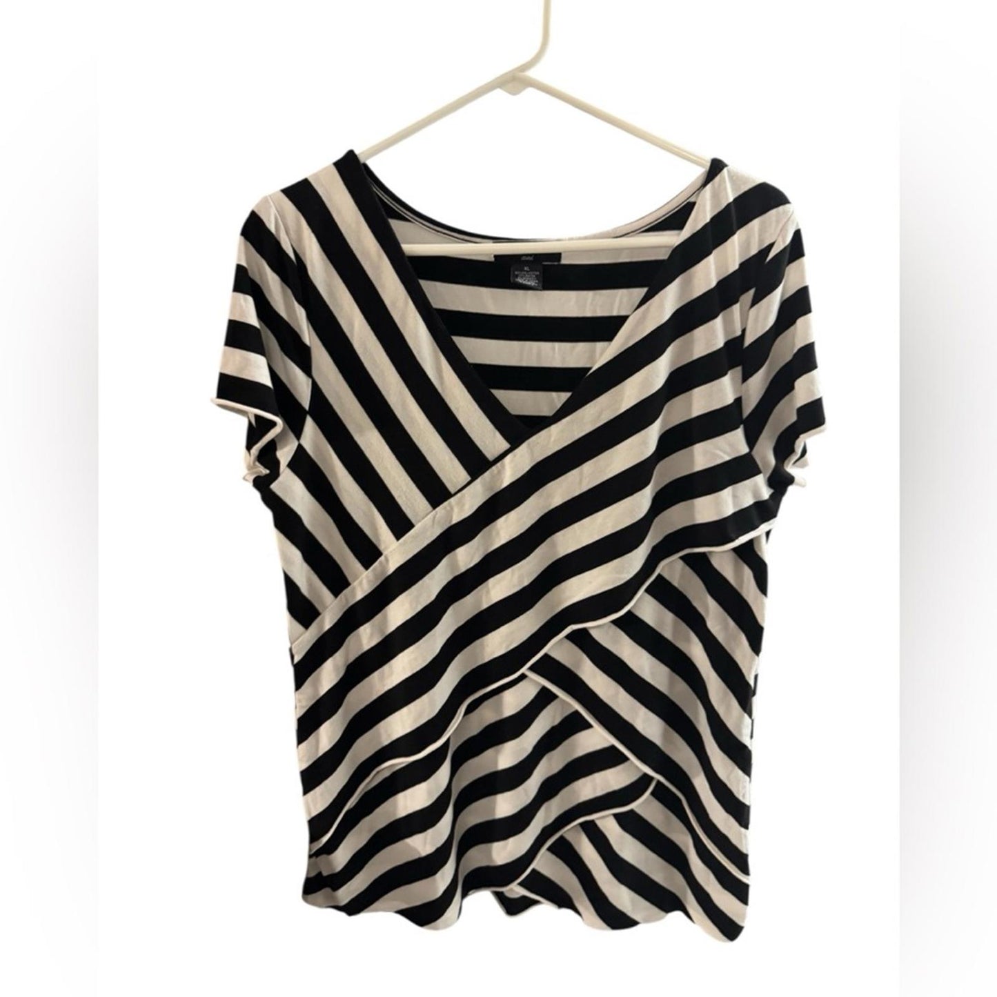 Pre-Love Verve Ami Black and White Diagonal Striped Blouse