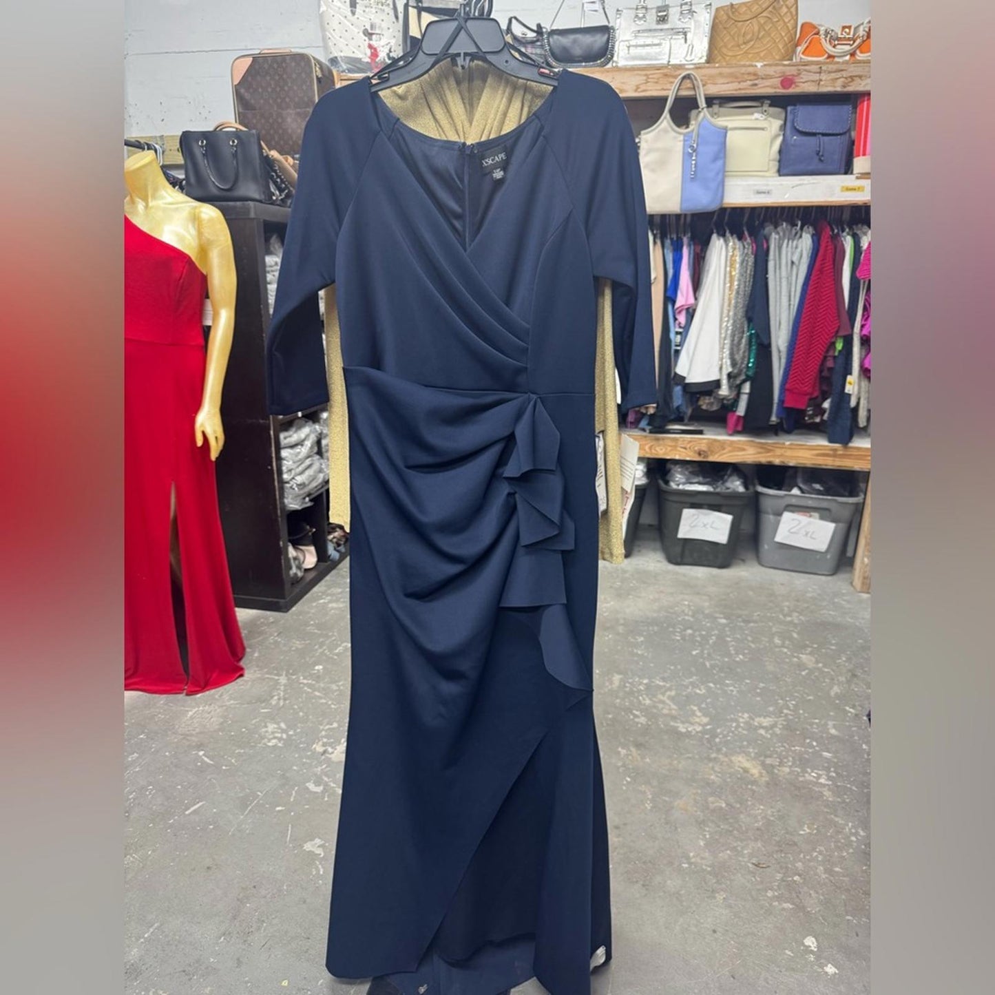 Xscape Elegant Navy Blue Wrap Dress