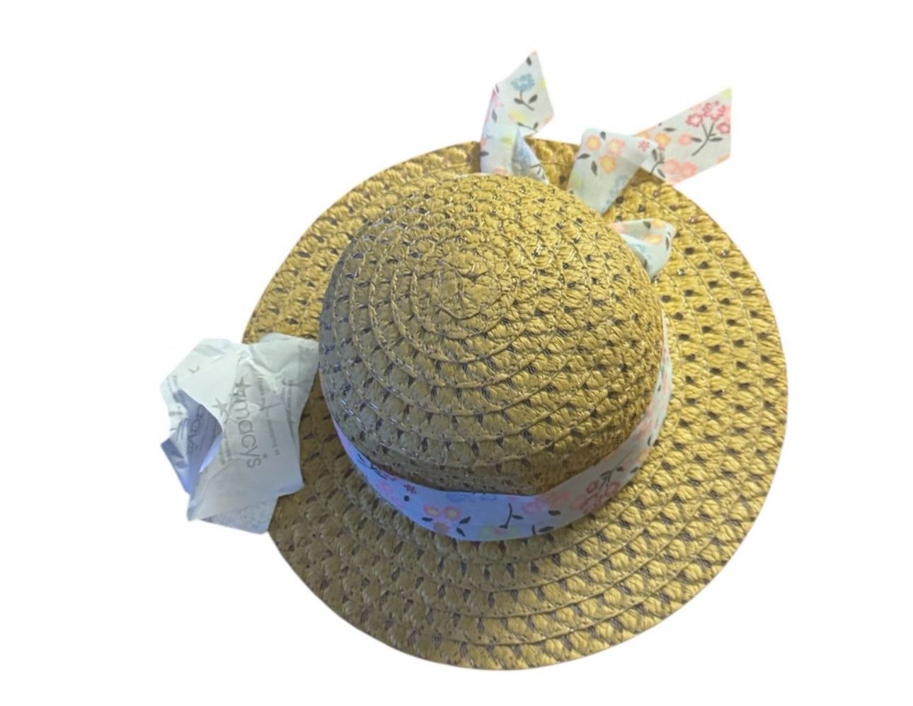 Girls Yellow Straw Hat with Floral Ribbon