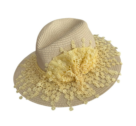 Style & Co. - SPF 50+ Elegant Tan Sun Hat with Yellow Accent