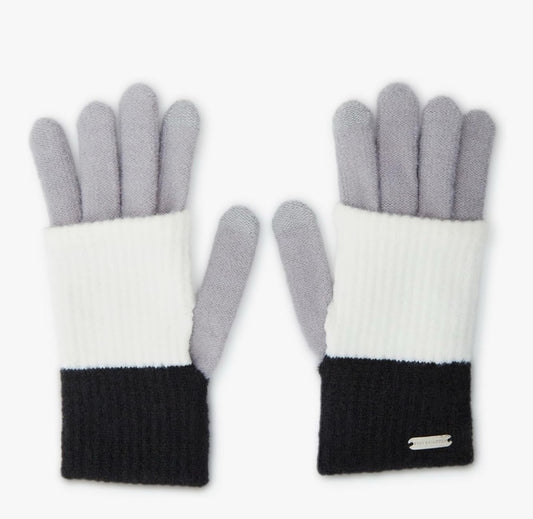 Steve Madden CLOCKBLOCK Knit Long Cuff Magic Gloves Black and White Knit Gloves