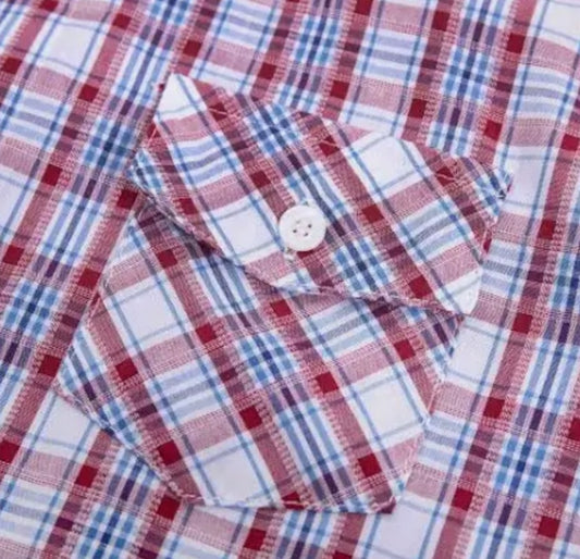 Plaid Boys Shirt— Maroon and Blue