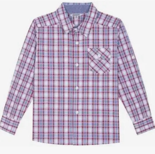 Plaid Boys Shirt— Maroon and Blue