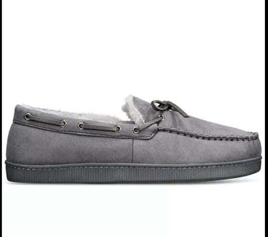 Club Room Men's Faux-Suede Moccasin Slippers with Faux-Fur Lining