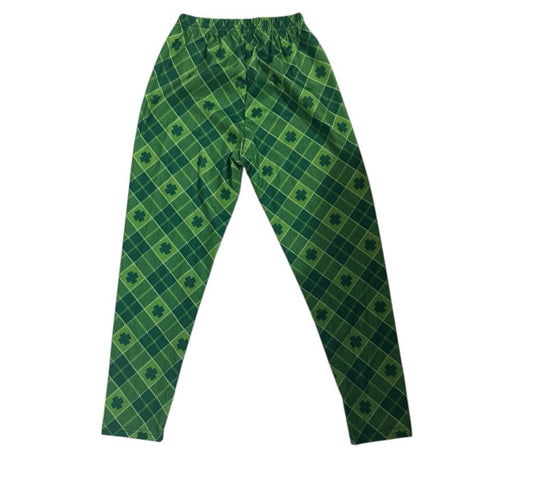 Girls/Boys Green Clover Print leggings, athletic pants