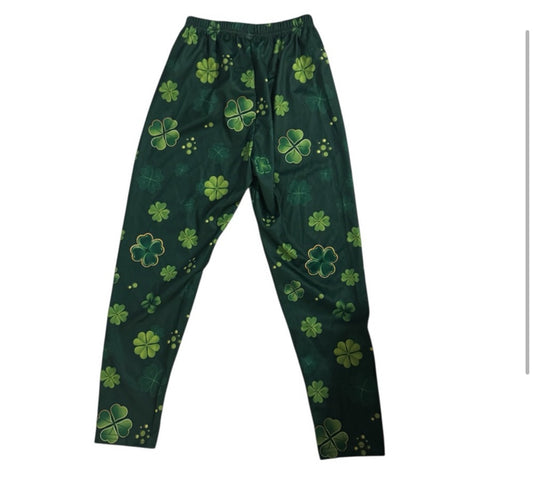Girls/Boys Green Clover Print leggings, athletic pants