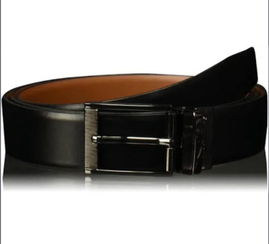 Perry Ellis reversible, black, and brown Leather Belt with chrome Buckle