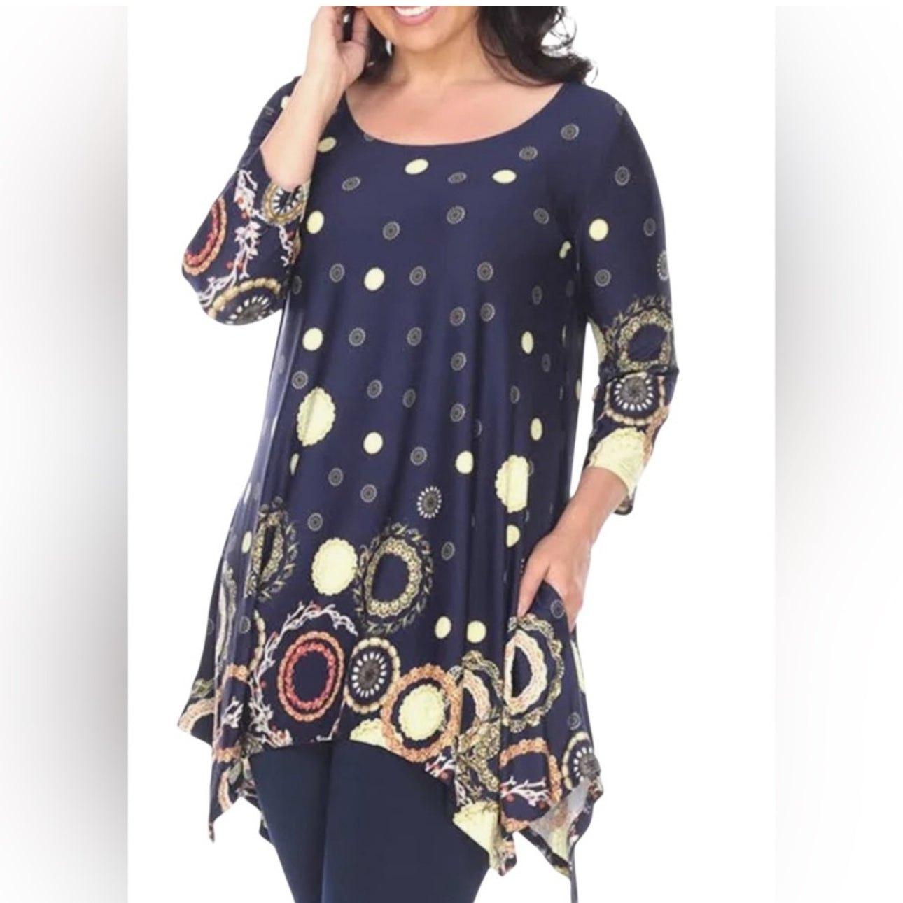 White Mark Tunic Navy Patterned Women's Top