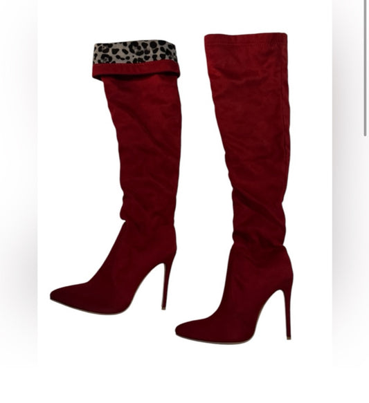 Elegant Red suede Over-the-Knee Boots