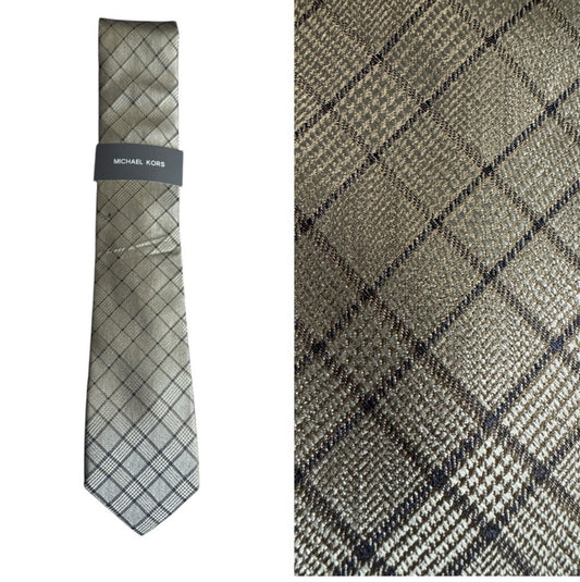 Michael Kors Men's Taupe Plaid Tie