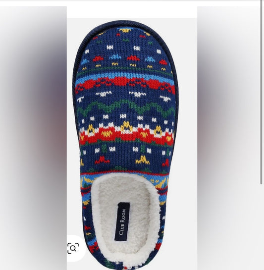 Mens Faux Fur Lined Knit Slide Slippers