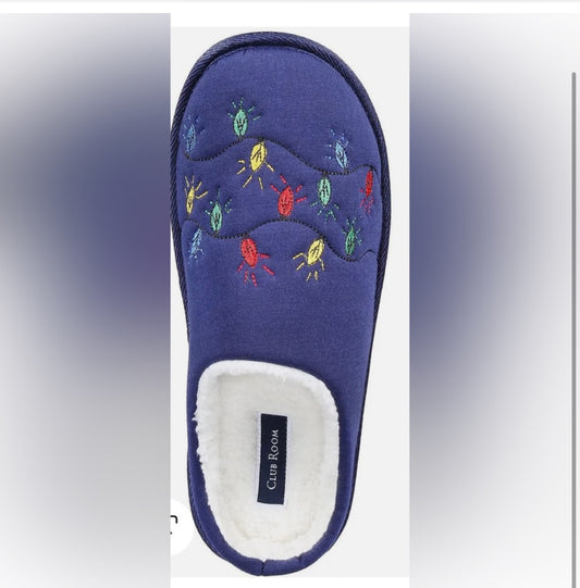 Mens Faux Fur Lined Embroidered Slide Slippers