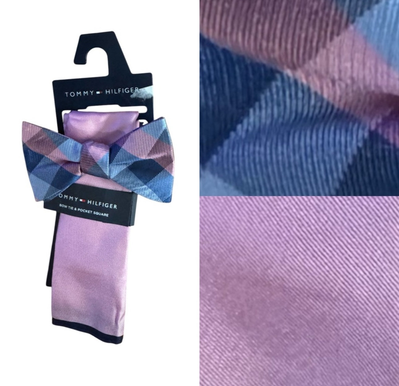 Tommy Hilfiger Bow Tie and Pocket Square Set - Pink and Blue