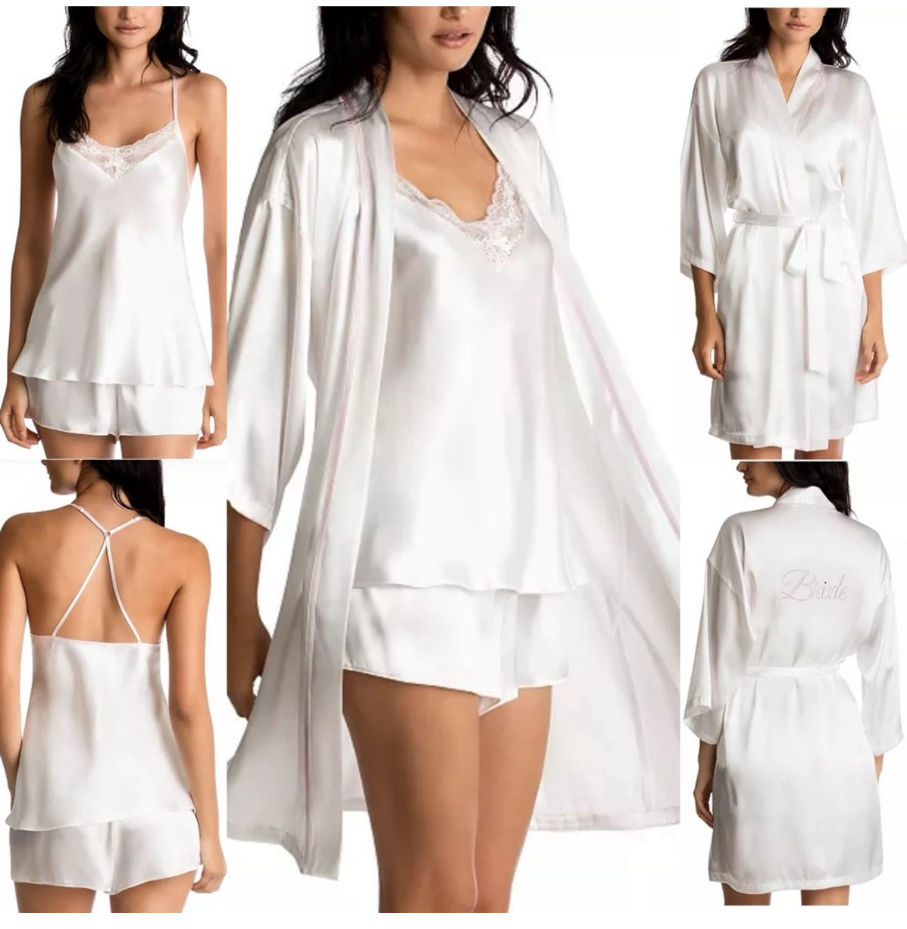 Linea Donatella Elegant White Satin Sleepwear Set
