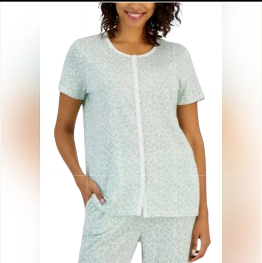 Charter club intimate floral Mint Green Women's Button-Up pj Top