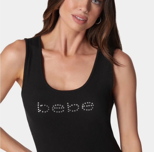 Bebe Black Rhinestone Logo Dress