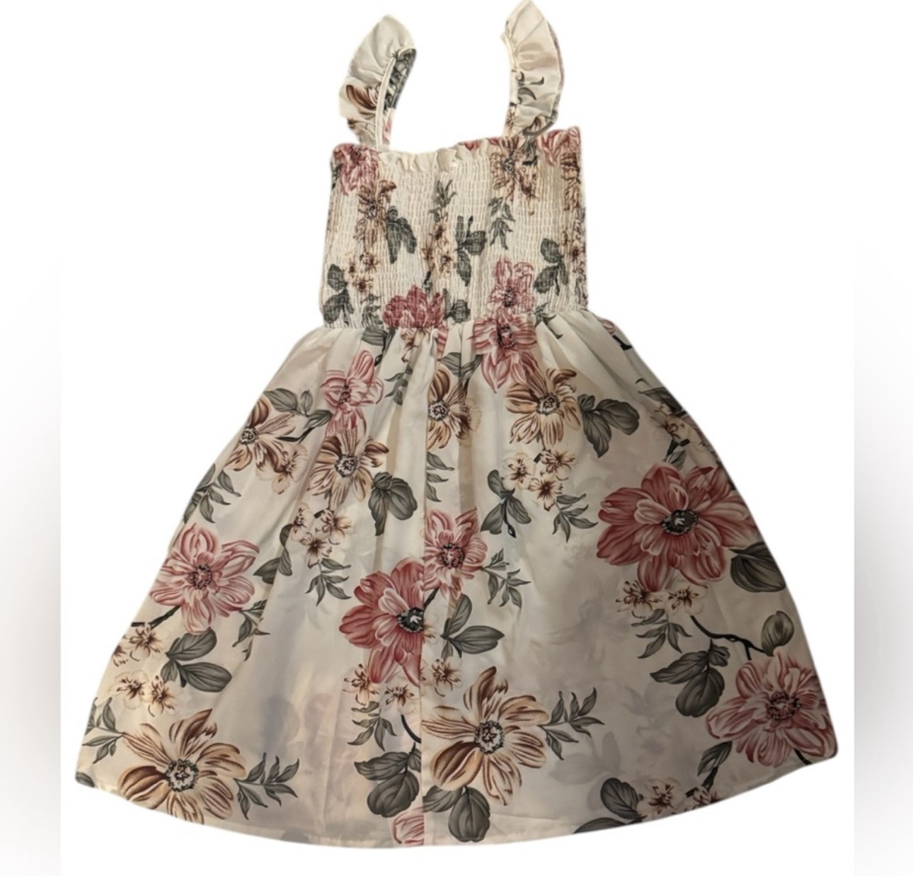 PatPat Floral Girls Dress in Cream and Pink