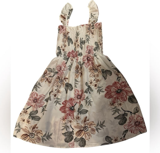 PatPat Floral Girls Dress in Cream and Pink