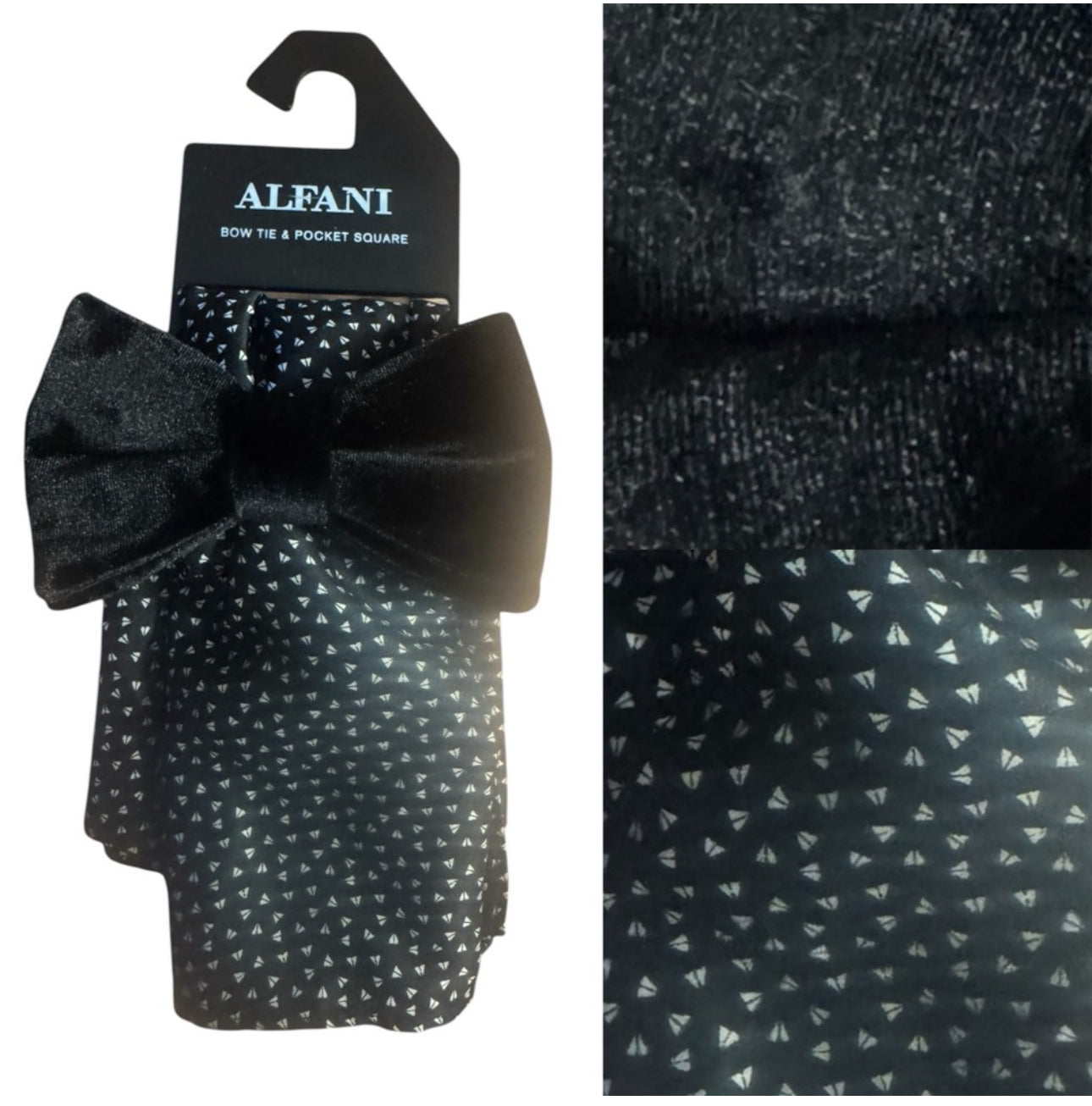 Alfani Black Bow Tie and Pocket Square Set