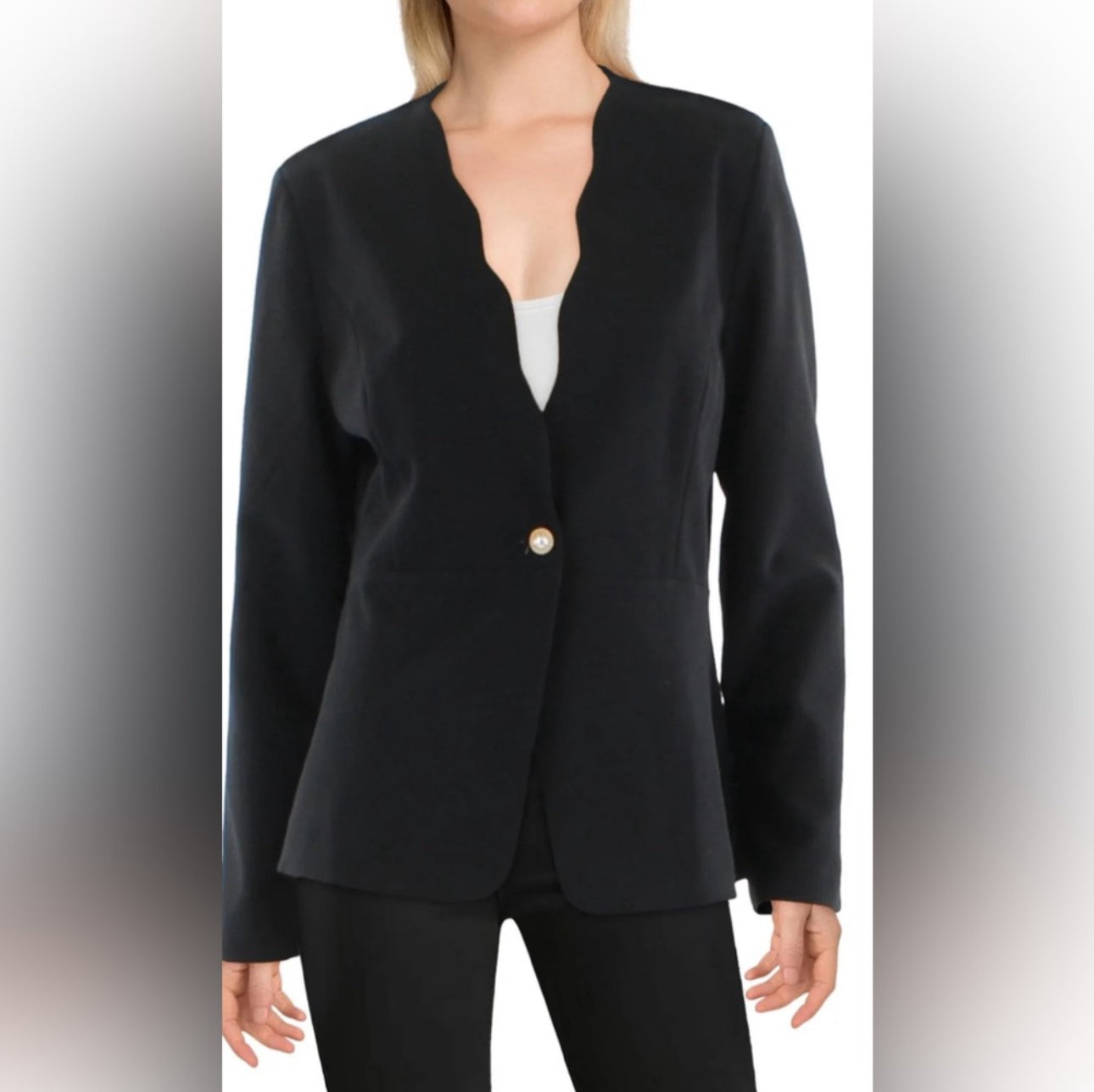 PLM Womens Scalloped Business One-Button Blazer