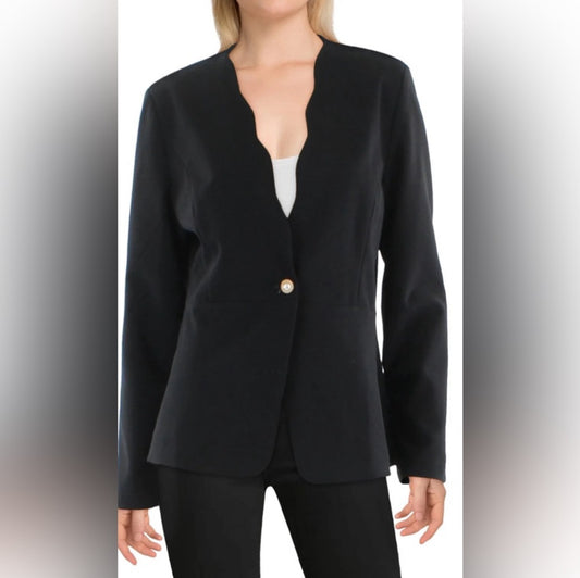 PLM Womens Scalloped Business One-Button Blazer