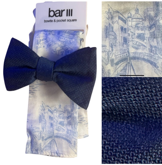 Bar III Blue Bow Tie and Pocket Square Set