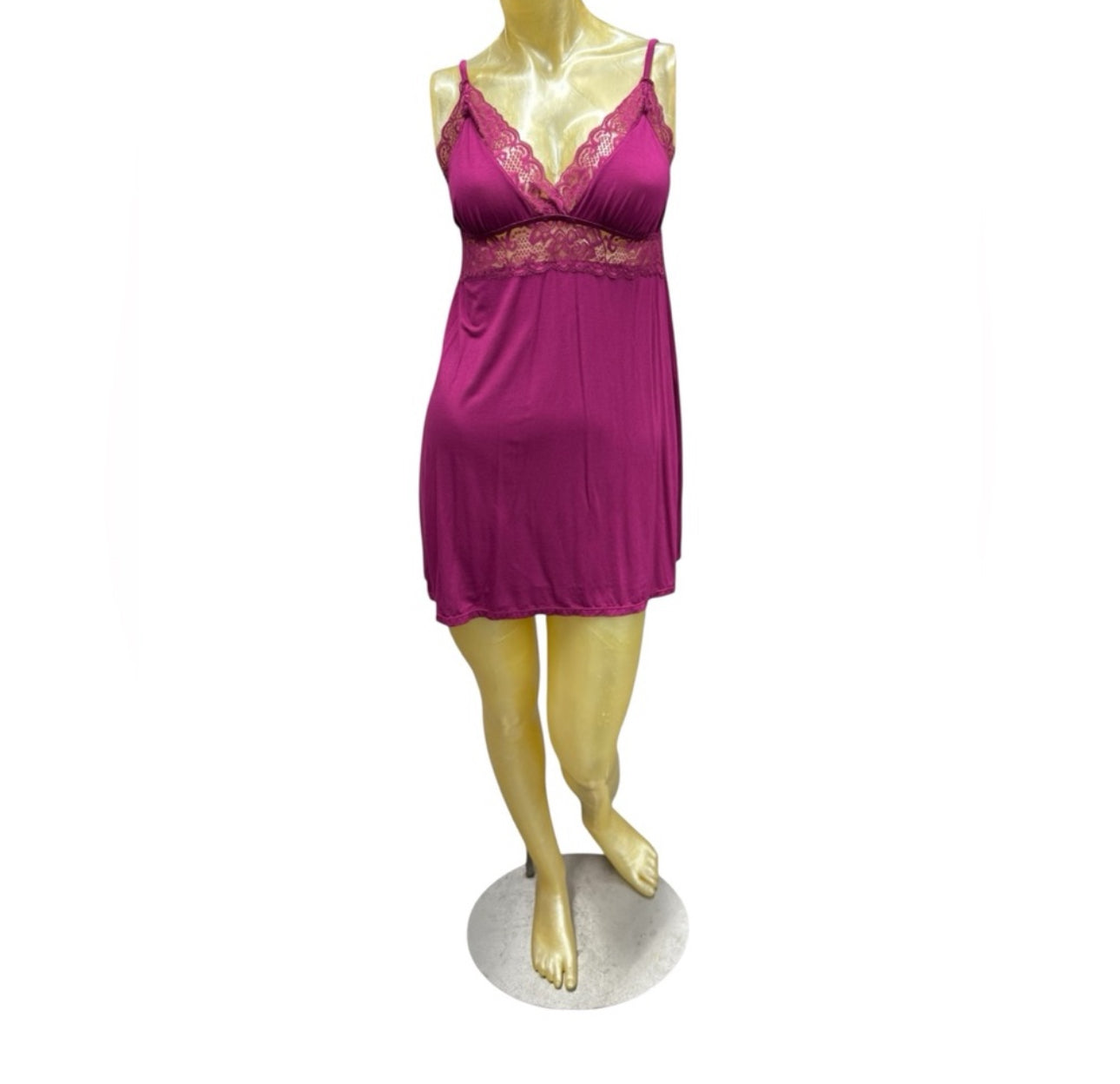 iCollection Elegant Lace Trim raspberry Nightgown