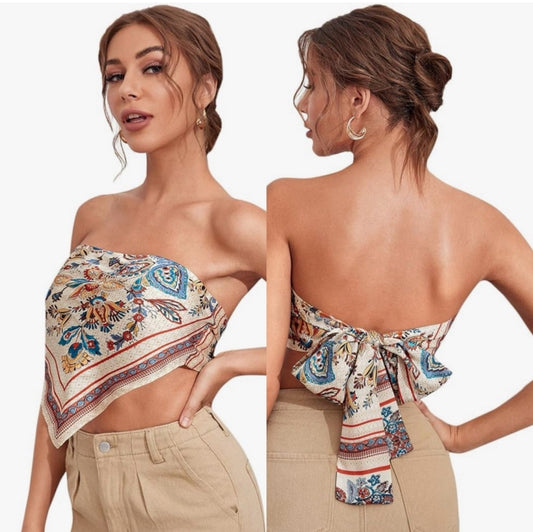 Japna spaghetti strap graphic print tie back Top