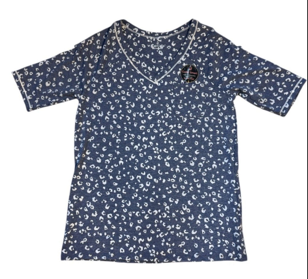Cuddl Duds Blue and light blue Leopard Print V-Neck Pj Top with pocket