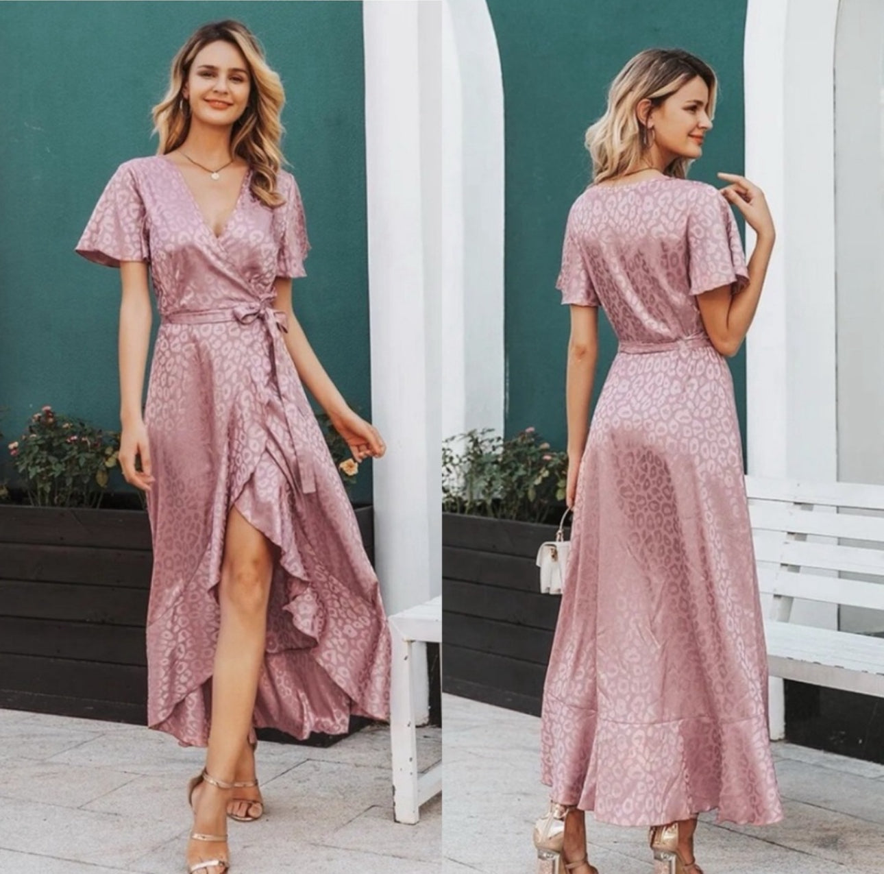 Simplee Elegant Pink Wrap Dress