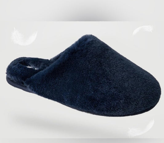 State of Day- Women's Sherpa Slippers Cozy Navy Blue Faux Fur Slippers