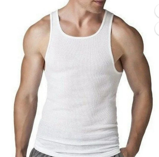 Men Hanes tankless tanks White Ribbed Tank Top