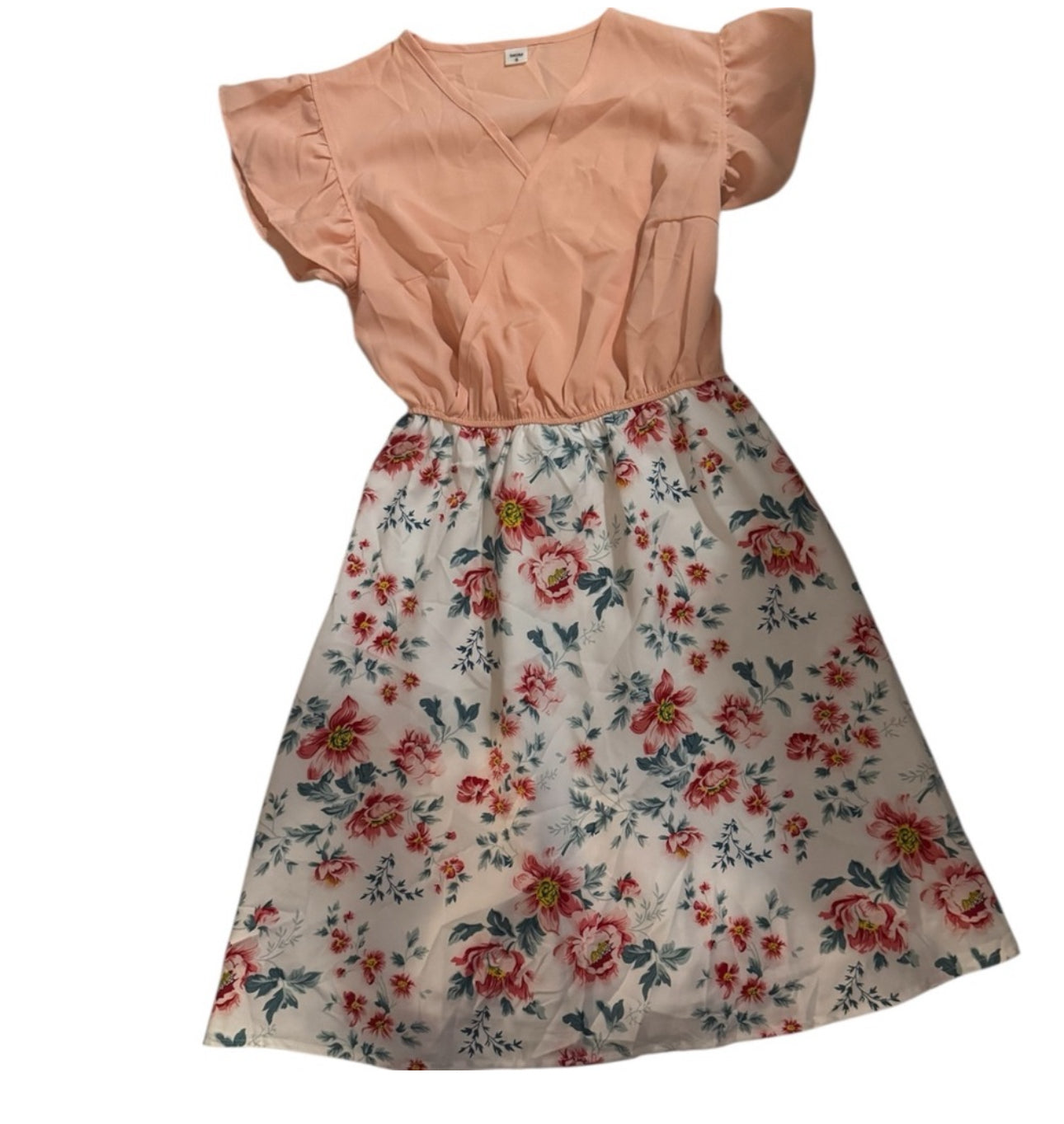 Floral Peach and White Girls Dress