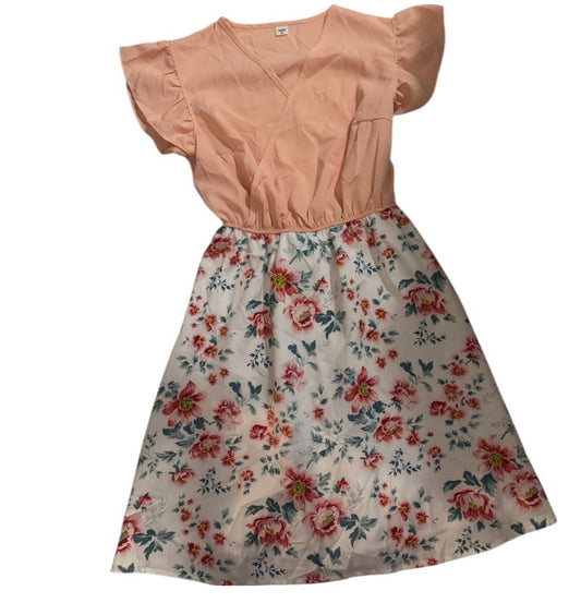 Floral Peach and White Girls Dress